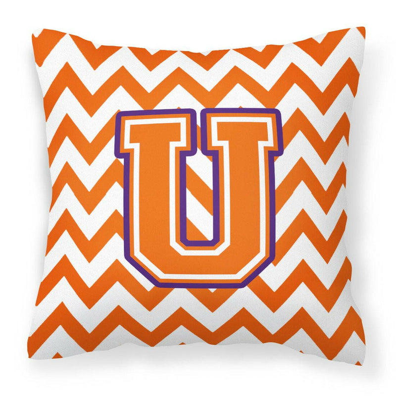 Letter U Chevron Orange and Regalia Fabric Decorative Pillow CJ1062-UPW1414