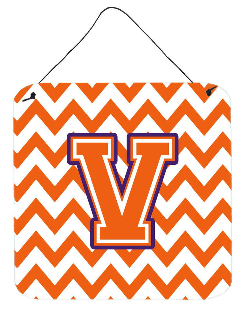 Letter V Chevron Orange and Regalia Wall or Door Hanging Prints CJ1062-VDS66