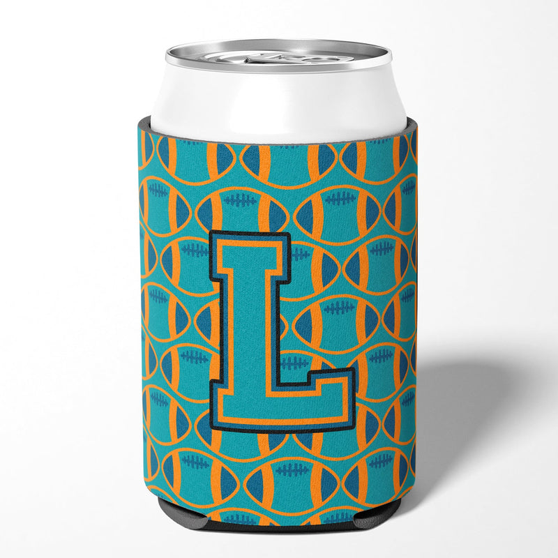 Letter L Football Aqua, Orange and Marine Blue Can or Bottle Hugger CJ1063-LCC