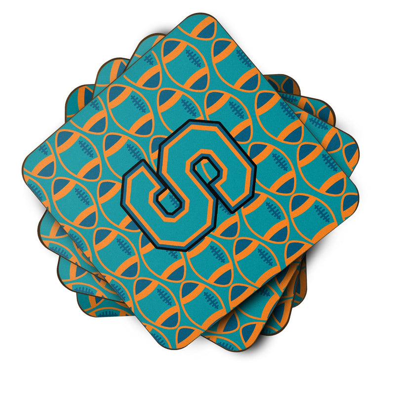 Letter S Football Aqua, Orange and Marine Blue Foam Coaster Set of 4 CJ1063-SFC