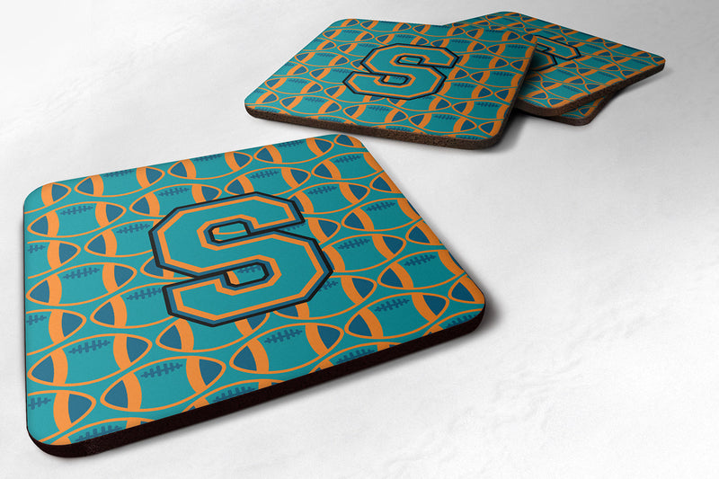 Letter S Football Aqua, Orange and Marine Blue Foam Coaster Set of 4 CJ1063-SFC