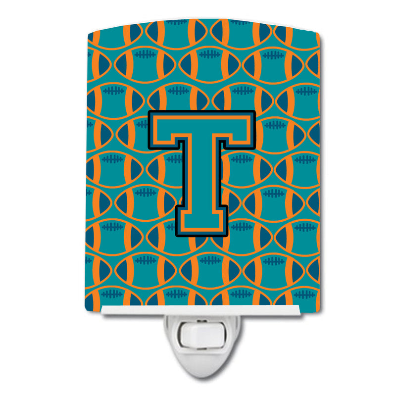 Letter T Football Aqua, Orange and Marine Blue Ceramic Night Light CJ1063-TCNL