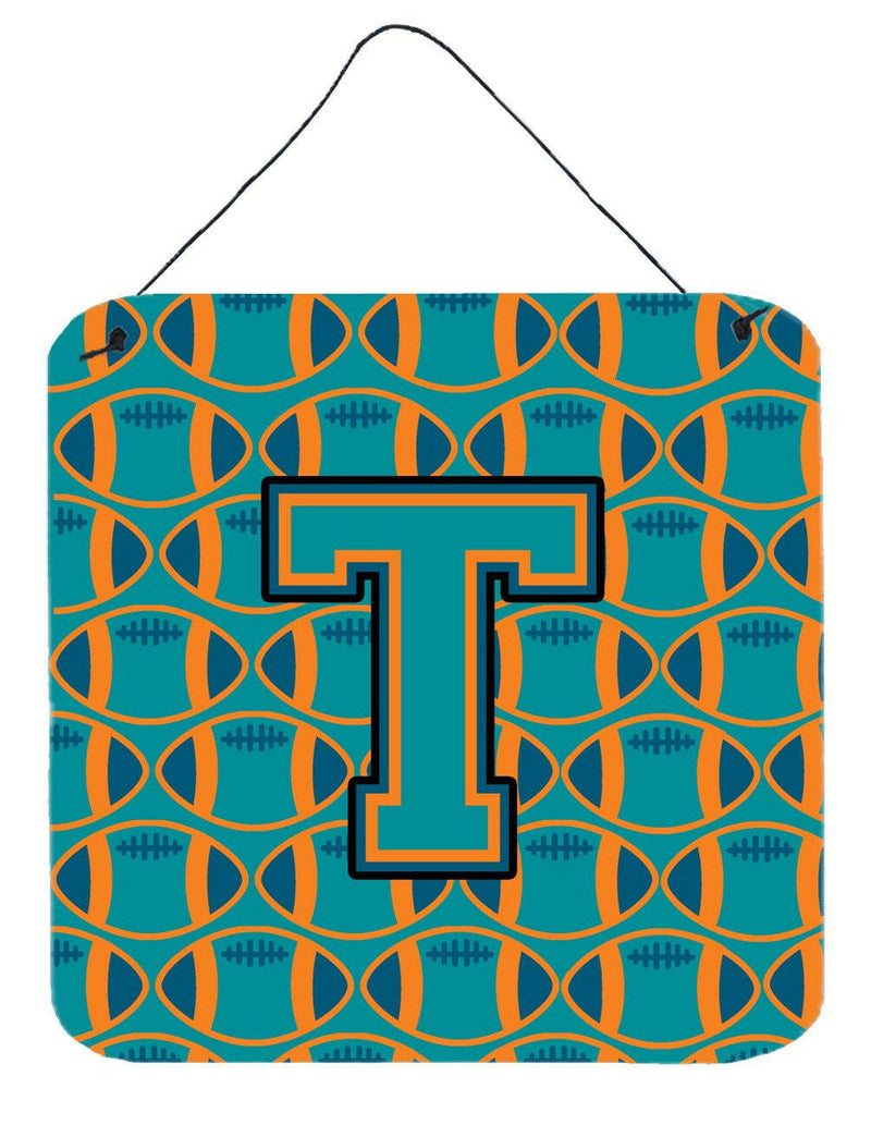 Letter T Football Aqua, Orange and Marine Blue Wall or Door Hanging Prints CJ1063-TDS66