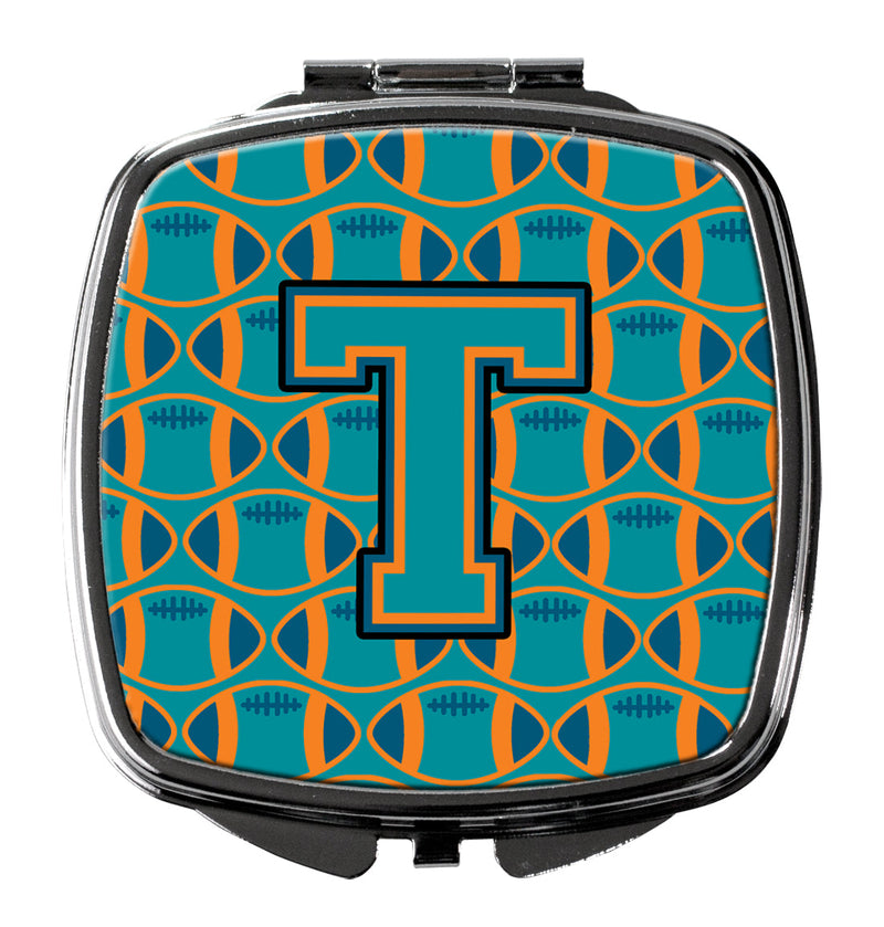 Letter T Football Aqua, Orange and Marine Blue Compact Mirror CJ1063-TSCM