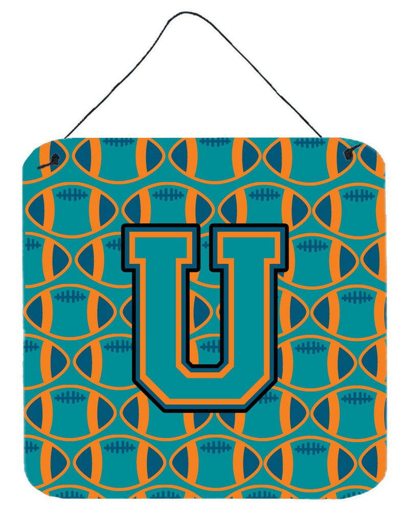 Letter U Football Aqua, Orange and Marine Blue Wall or Door Hanging Prints CJ1063-UDS66