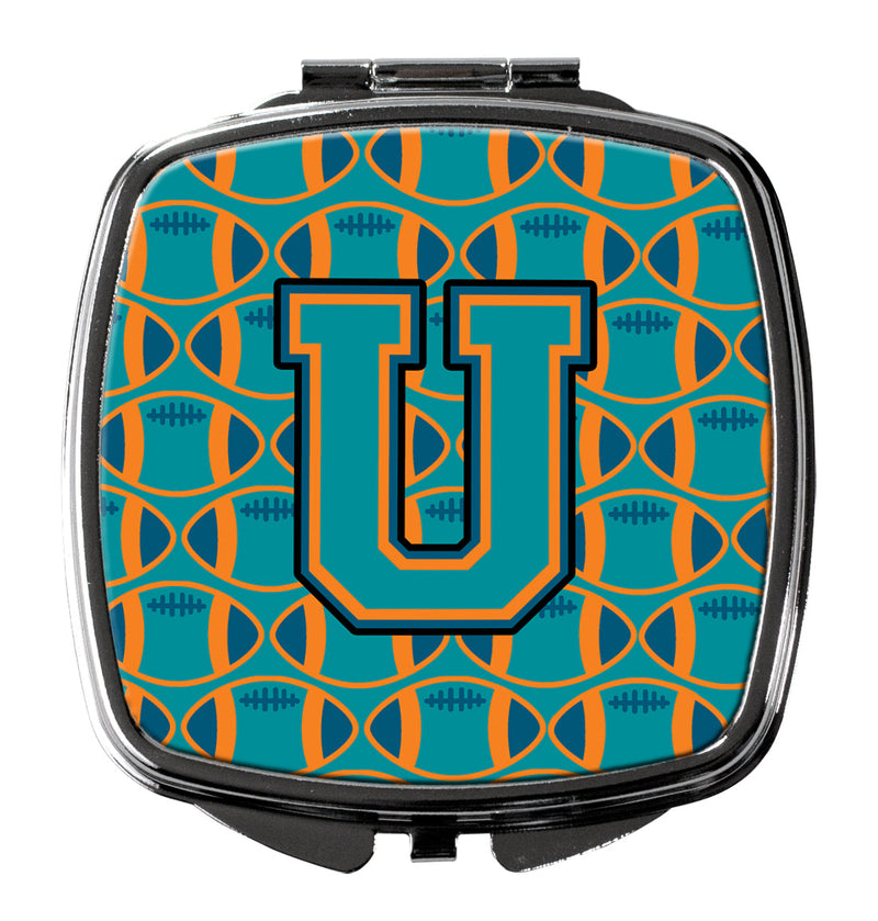 Letter U Football Aqua, Orange and Marine Blue Compact Mirror CJ1063-USCM