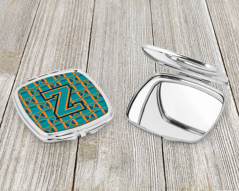 Letter Z Football Aqua, Orange and Marine Blue Compact Mirror CJ1063-ZSCM