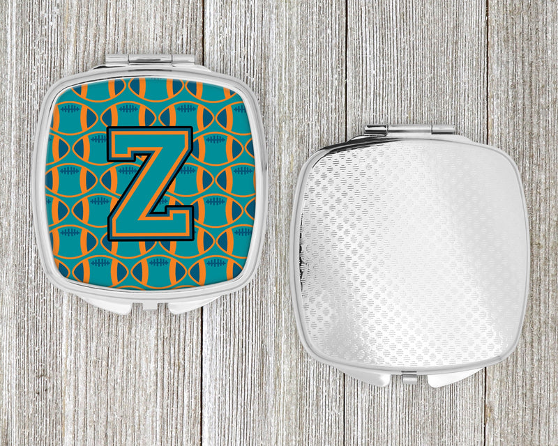 Letter Z Football Aqua, Orange and Marine Blue Compact Mirror CJ1063-ZSCM