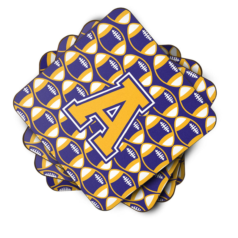 Letter A Football Purple and Gold Foam Coaster Set of 4 CJ1064-AFC