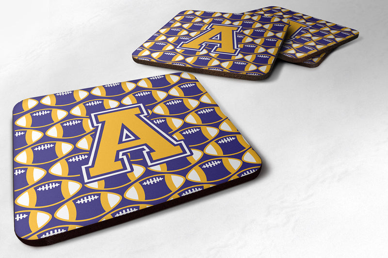 Letter A Football Purple and Gold Foam Coaster Set of 4 CJ1064-AFC