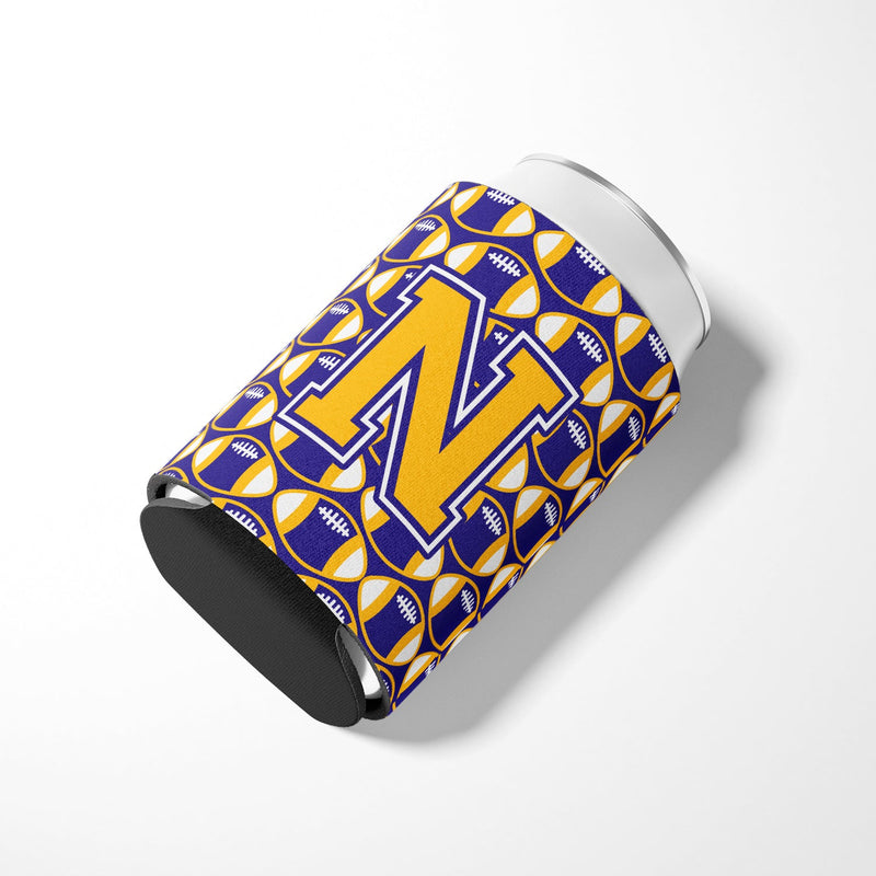 Letter N Football Purple and Gold Can or Bottle Hugger CJ1064-NCC