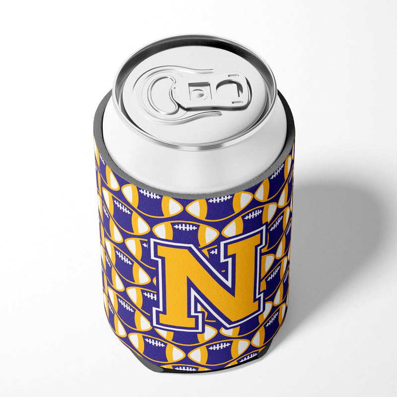 Letter N Football Purple and Gold Can or Bottle Hugger CJ1064-NCC