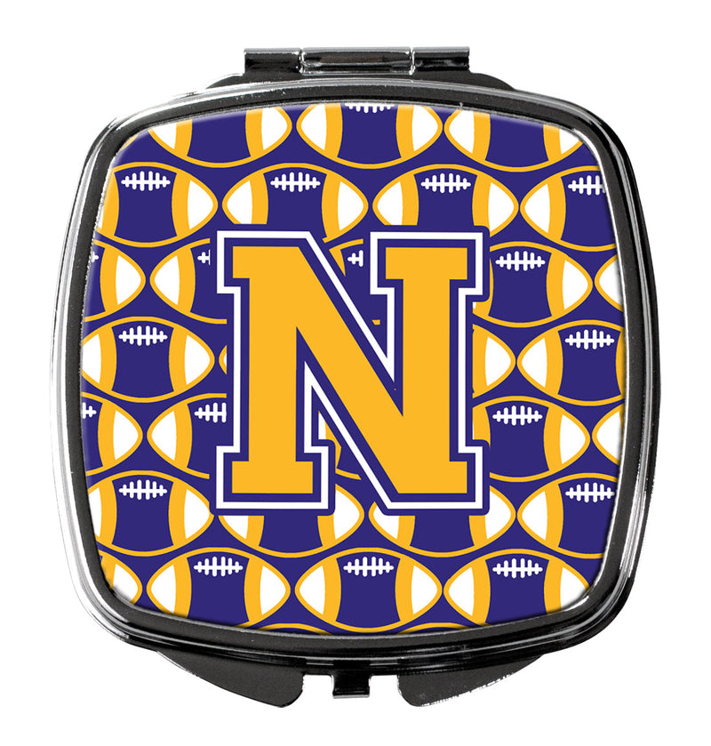 Letter N Football Purple and Gold Compact Mirror CJ1064-NSCM