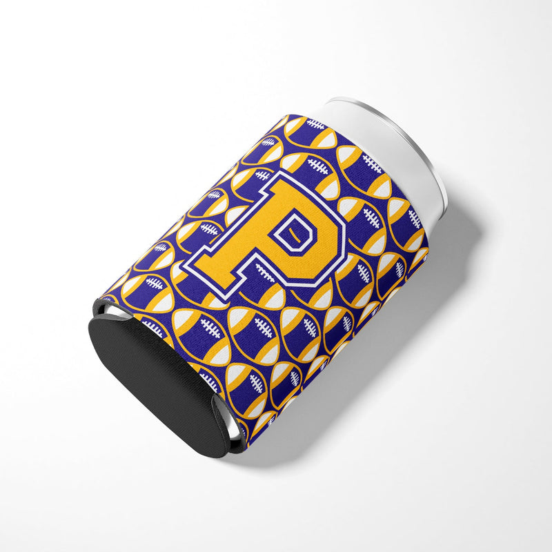 Letter P Football Purple and Gold Can or Bottle Hugger CJ1064-PCC