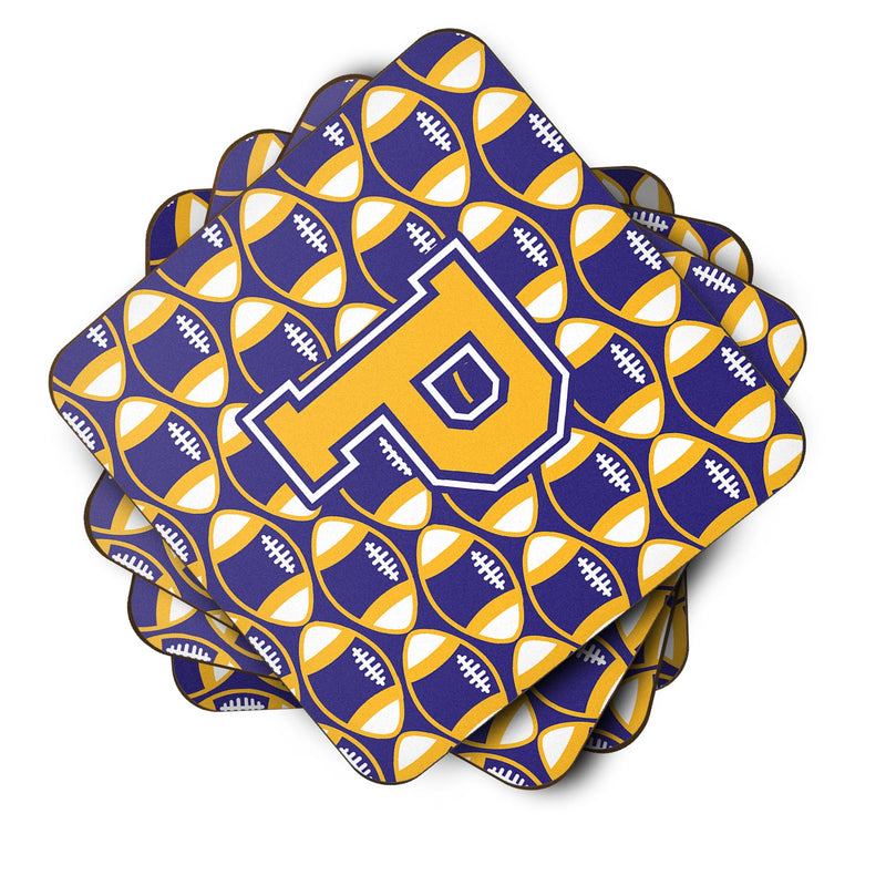 Letter P Football Purple and Gold Foam Coaster Set of 4 CJ1064-PFC