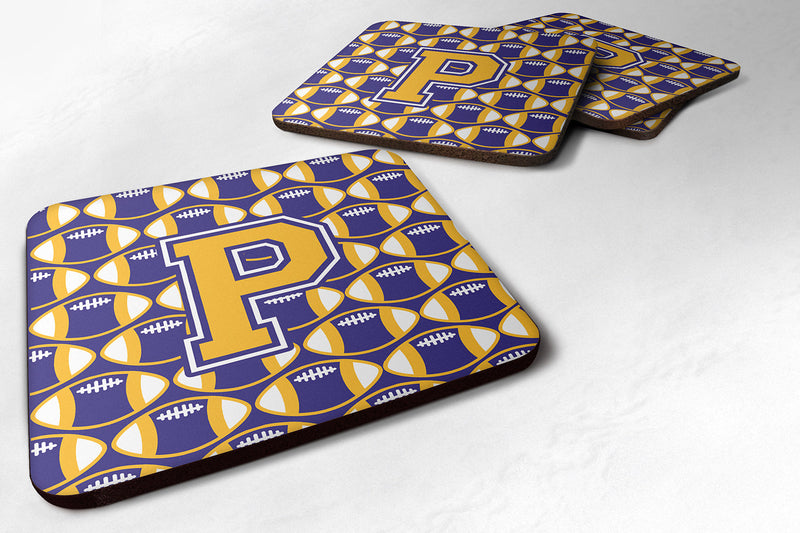 Letter P Football Purple and Gold Foam Coaster Set of 4 CJ1064-PFC