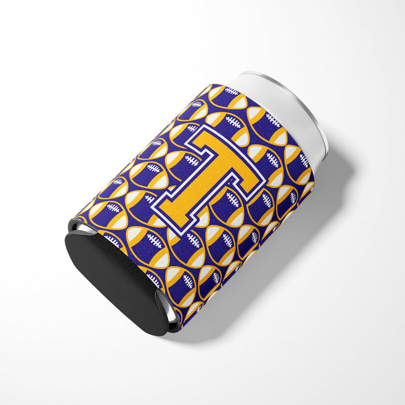 Letter T Football Purple and Gold Can or Bottle Hugger CJ1064-TCC