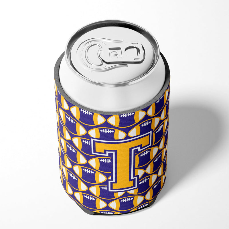 Letter T Football Purple and Gold Can or Bottle Hugger CJ1064-TCC