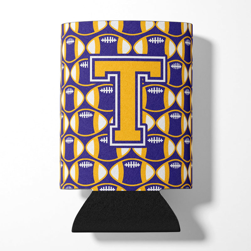 Letter T Football Purple and Gold Can or Bottle Hugger CJ1064-TCC