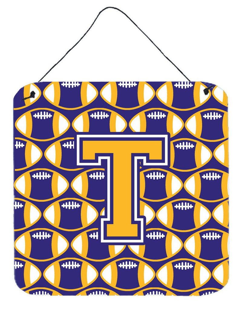 Letter T Football Purple and Gold Wall or Door Hanging Prints CJ1064-TDS66