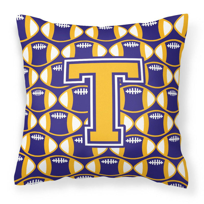 Letter T Football Purple and Gold Fabric Decorative Pillow CJ1064-TPW1414