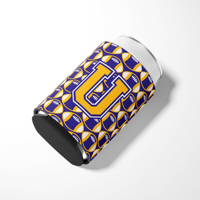 Letter U Football Purple and Gold Can or Bottle Hugger CJ1064-UCC