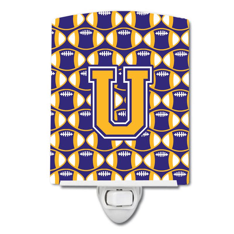 Letter U Football Purple and Gold Ceramic Night Light CJ1064-UCNL