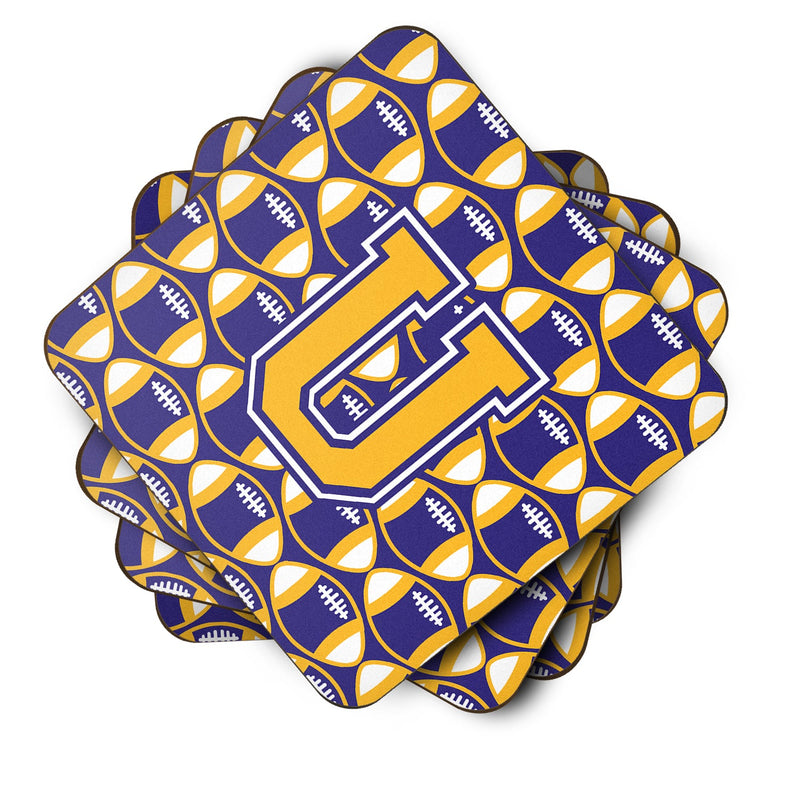 Letter U Football Purple and Gold Foam Coaster Set of 4 CJ1064-UFC