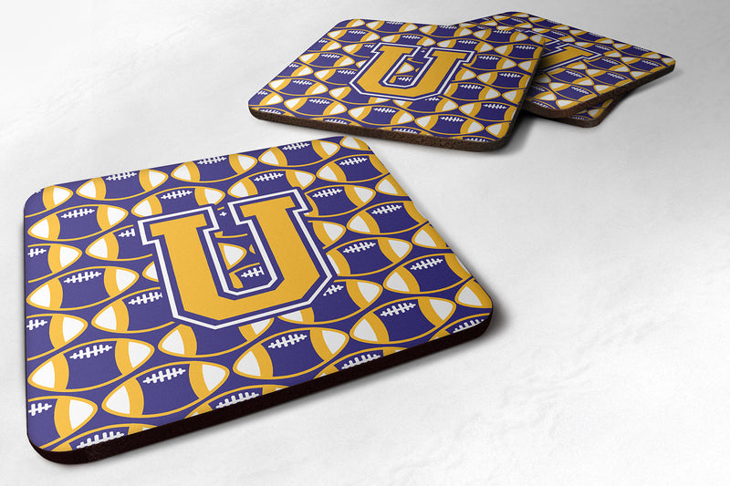 Letter U Football Purple and Gold Foam Coaster Set of 4 CJ1064-UFC