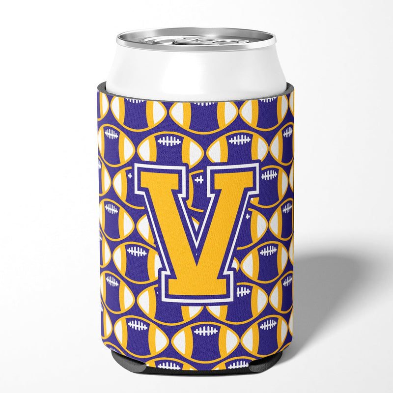 Letter V Football Purple and Gold Can or Bottle Hugger CJ1064-VCC