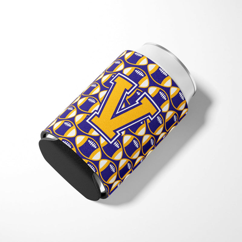 Letter V Football Purple and Gold Can or Bottle Hugger CJ1064-VCC