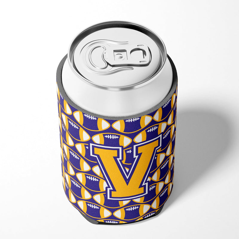 Letter V Football Purple and Gold Can or Bottle Hugger CJ1064-VCC