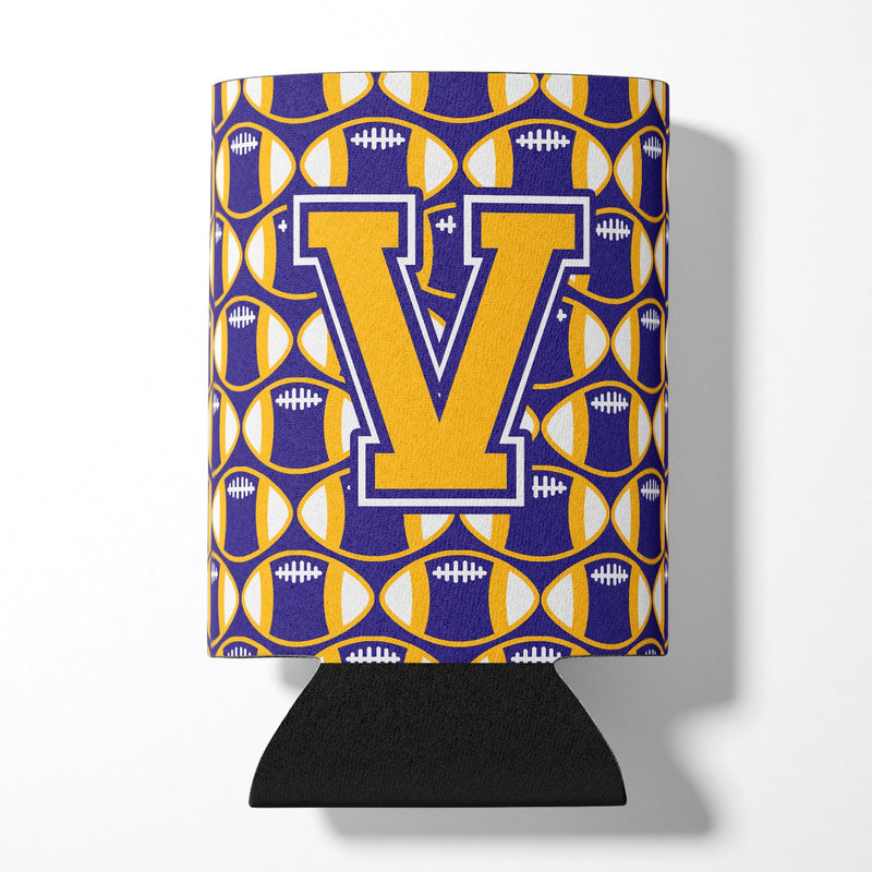 Letter V Football Purple and Gold Can or Bottle Hugger CJ1064-VCC