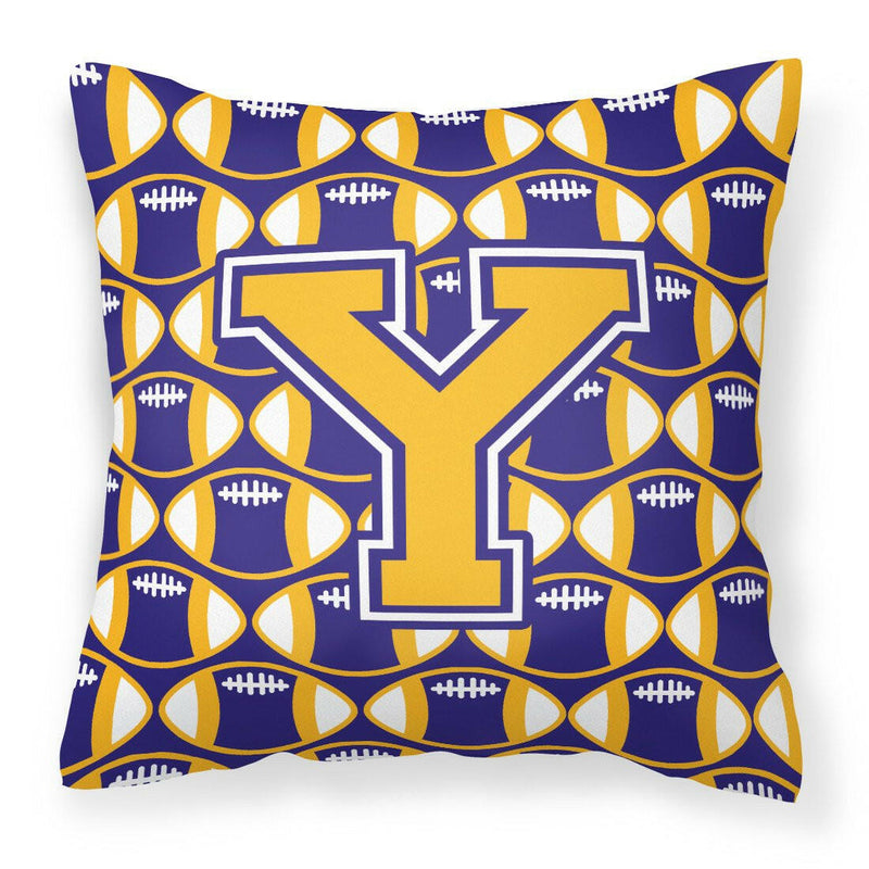 Letter Y Football Purple and Gold Fabric Decorative Pillow CJ1064-YPW1414