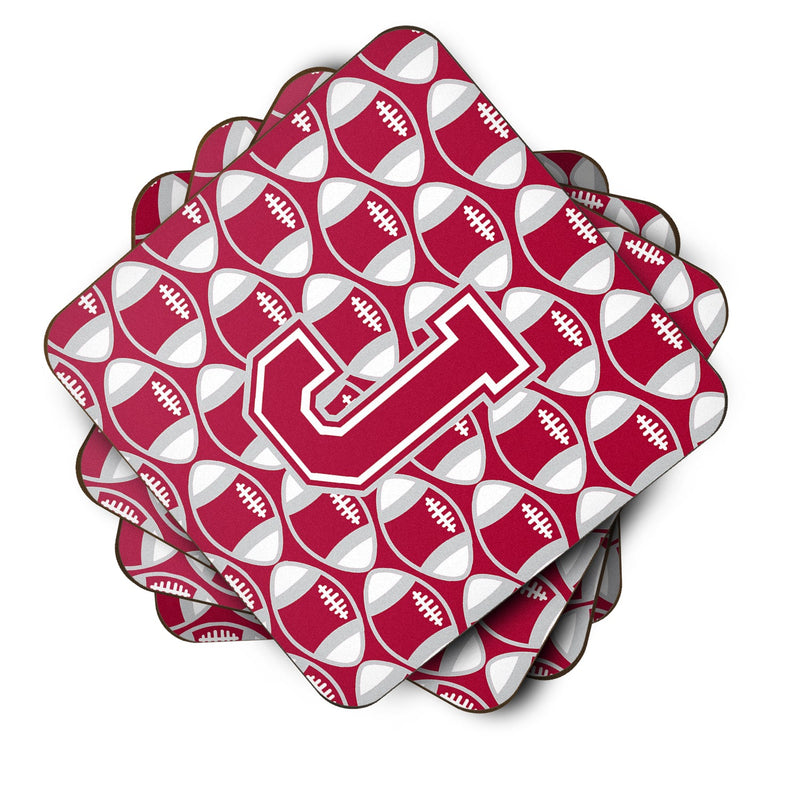 Letter J Football Crimson, grey and white Foam Coaster Set of 4 CJ1065-JFC