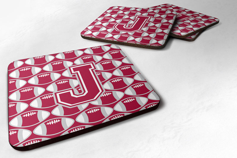 Letter J Football Crimson, grey and white Foam Coaster Set of 4 CJ1065-JFC