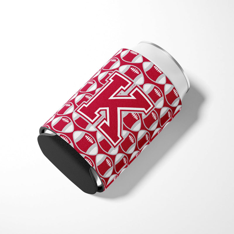 Letter K Football Crimson, grey and white Can or Bottle Hugger CJ1065-KCC