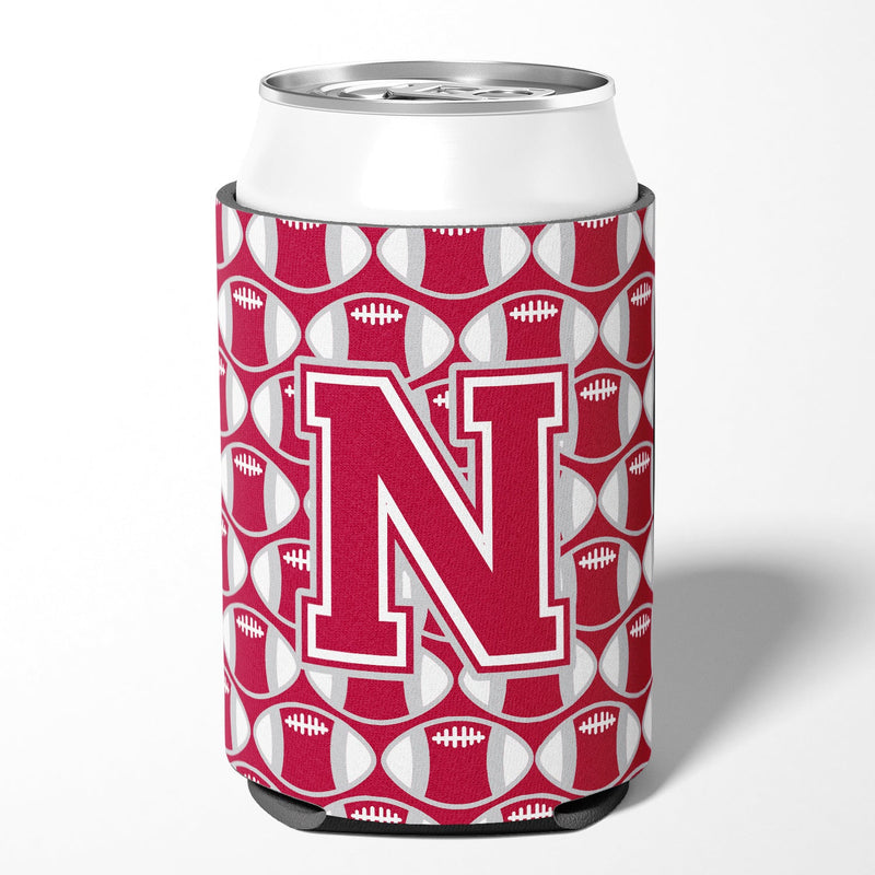 Letter N Football Crimson, grey and white Can or Bottle Hugger CJ1065-NCC