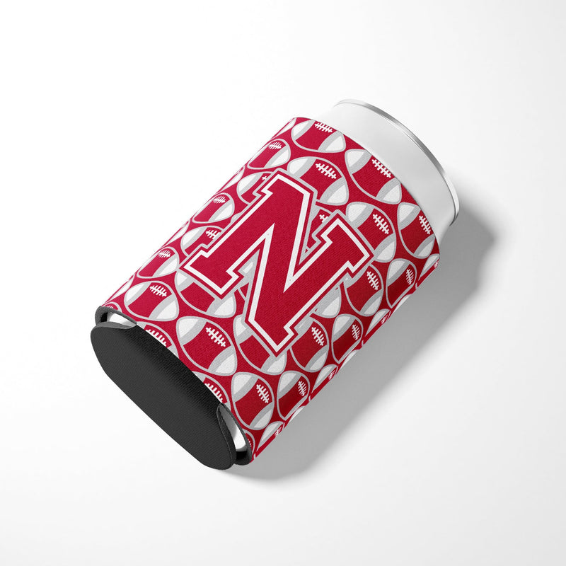 Letter N Football Crimson, grey and white Can or Bottle Hugger CJ1065-NCC