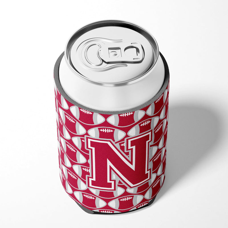 Letter N Football Crimson, grey and white Can or Bottle Hugger CJ1065-NCC