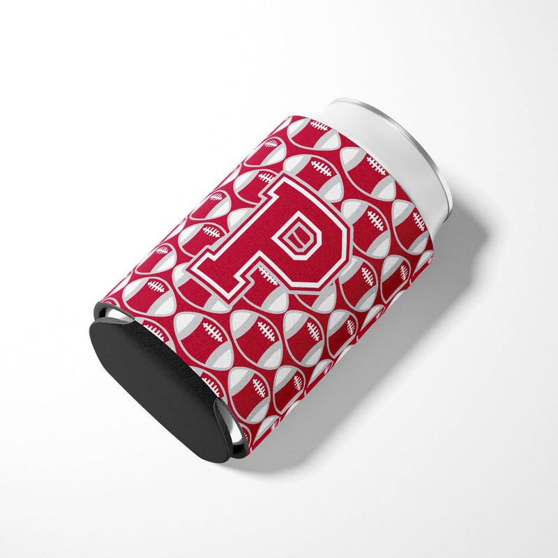 Letter P Football Crimson, grey and white Can or Bottle Hugger CJ1065-PCC