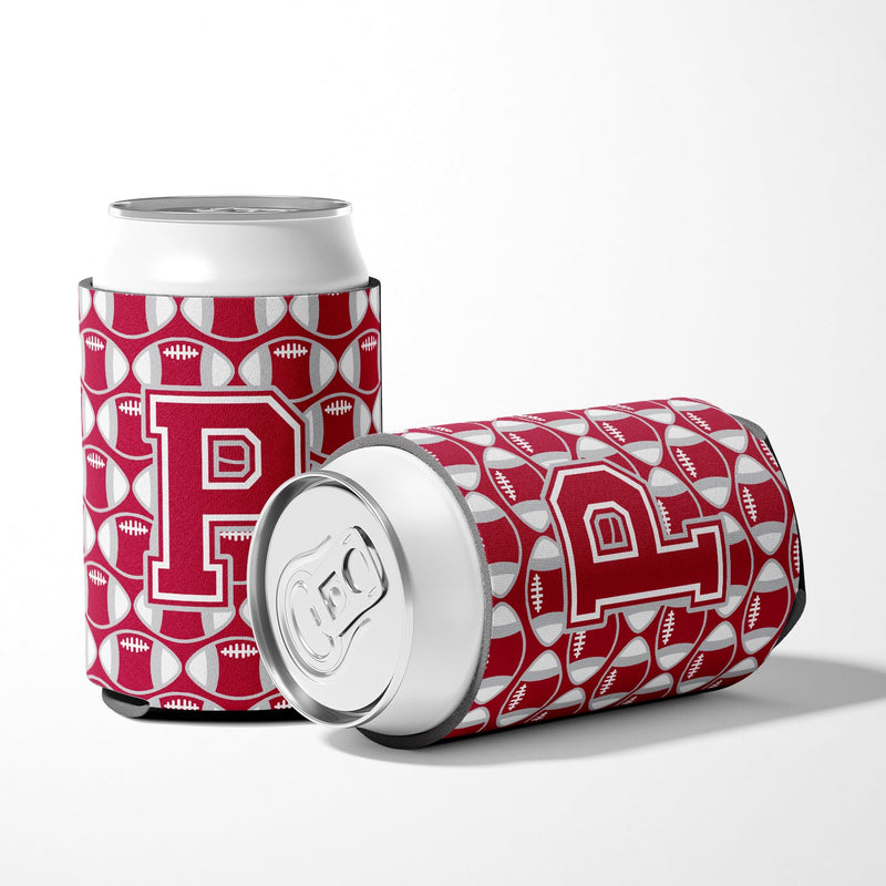 Letter P Football Crimson, grey and white Can or Bottle Hugger CJ1065-PCC