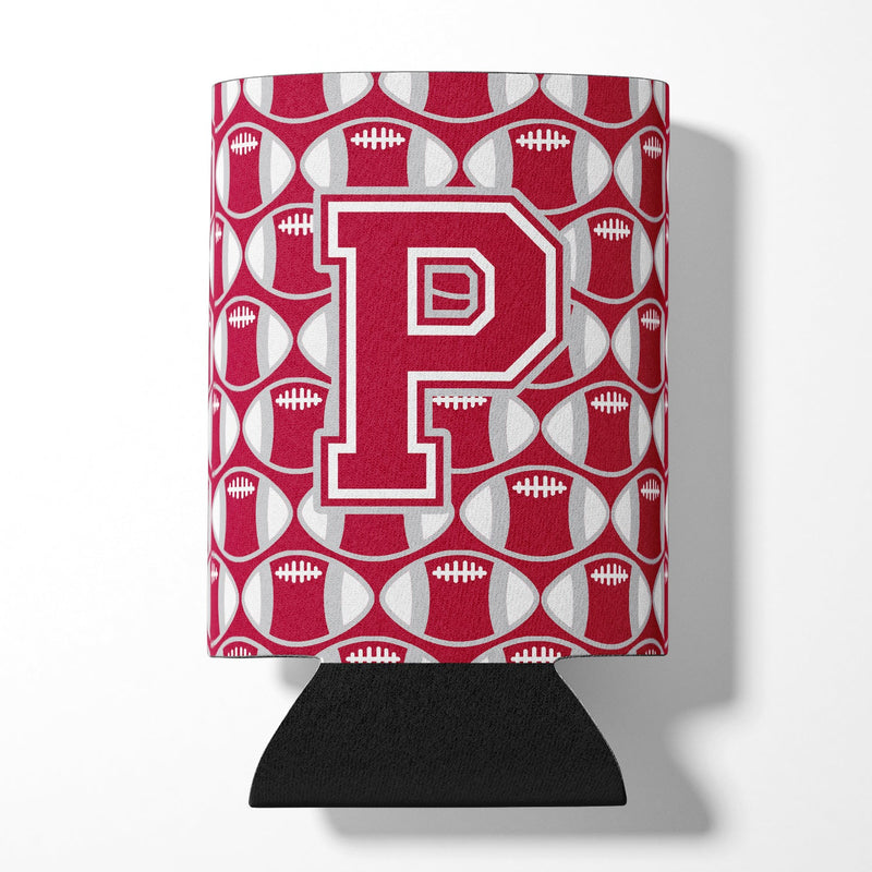 Letter P Football Crimson, grey and white Can or Bottle Hugger CJ1065-PCC