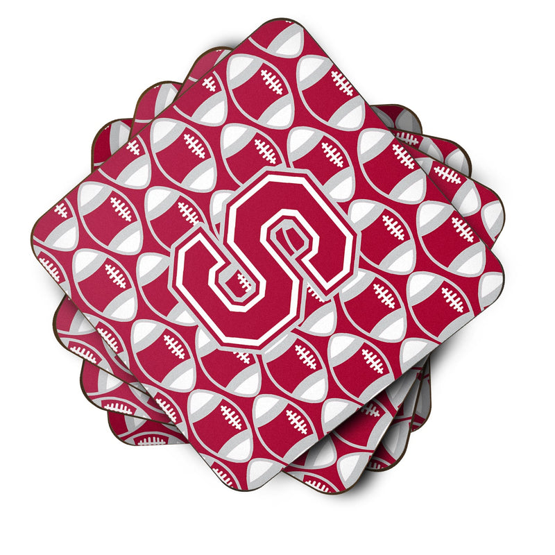 Letter S Football Crimson, grey and white Foam Coaster Set of 4 CJ1065-SFC