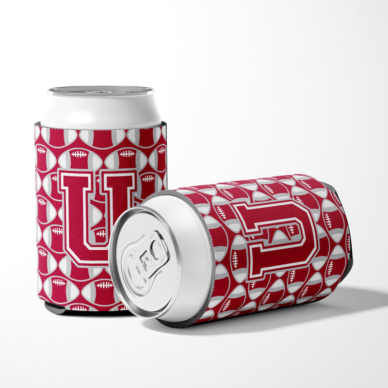 Letter U Football Crimson, grey and white Can or Bottle Hugger CJ1065-UCC