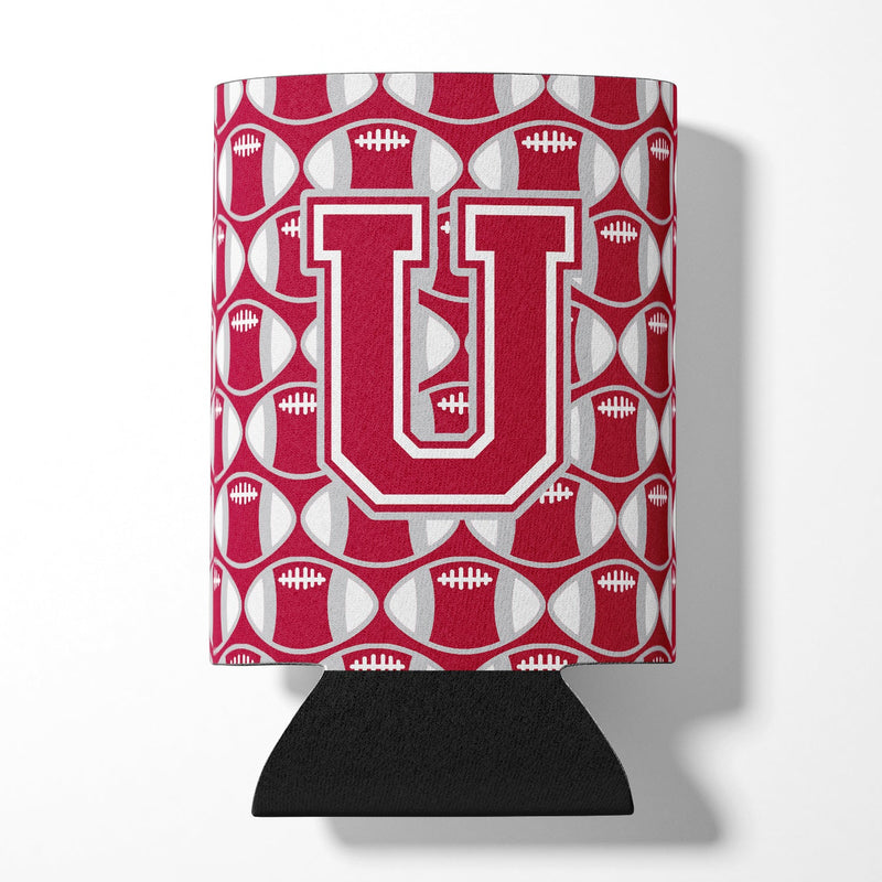 Letter U Football Crimson, grey and white Can or Bottle Hugger CJ1065-UCC