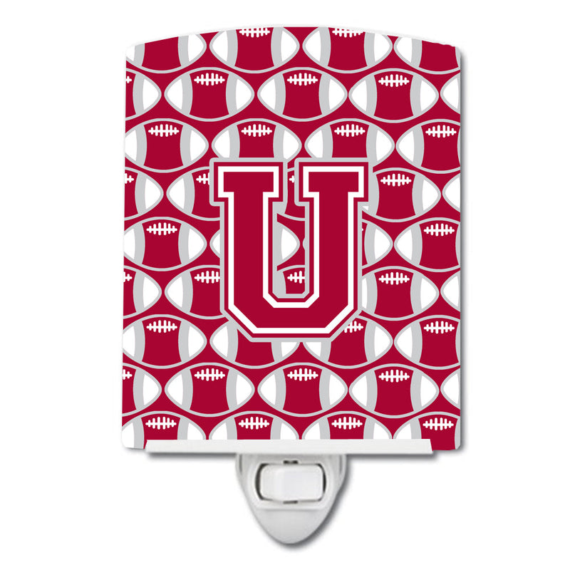 Letter U Football Crimson, grey and white Ceramic Night Light CJ1065-UCNL