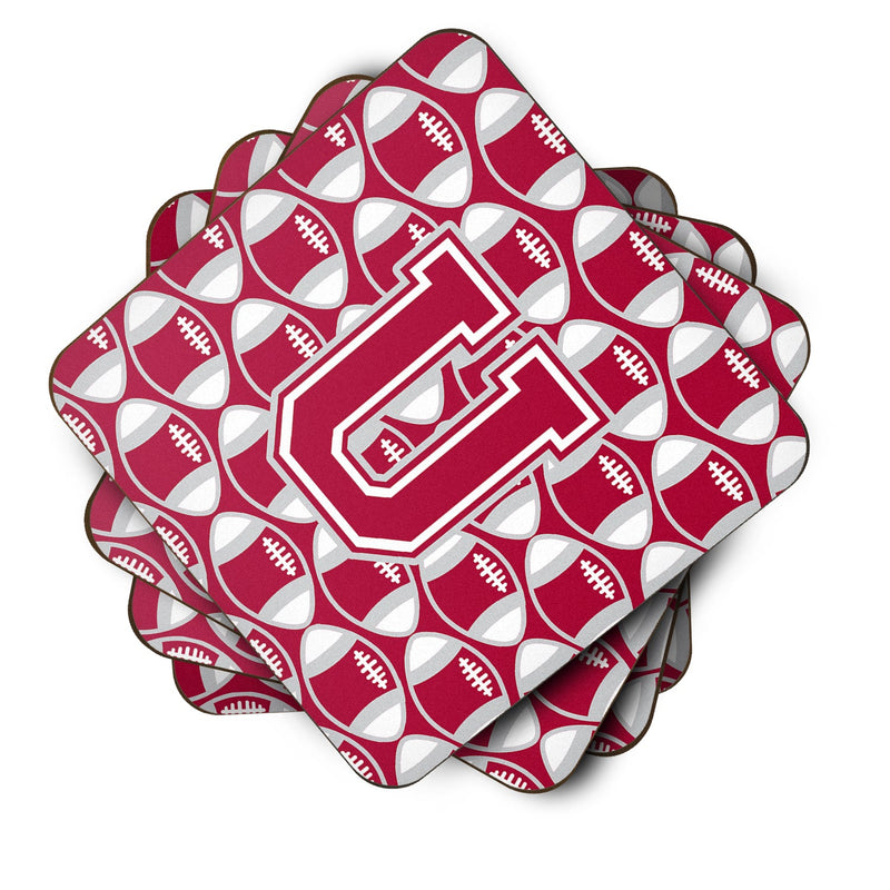 Letter U Football Crimson, grey and white Foam Coaster Set of 4 CJ1065-UFC