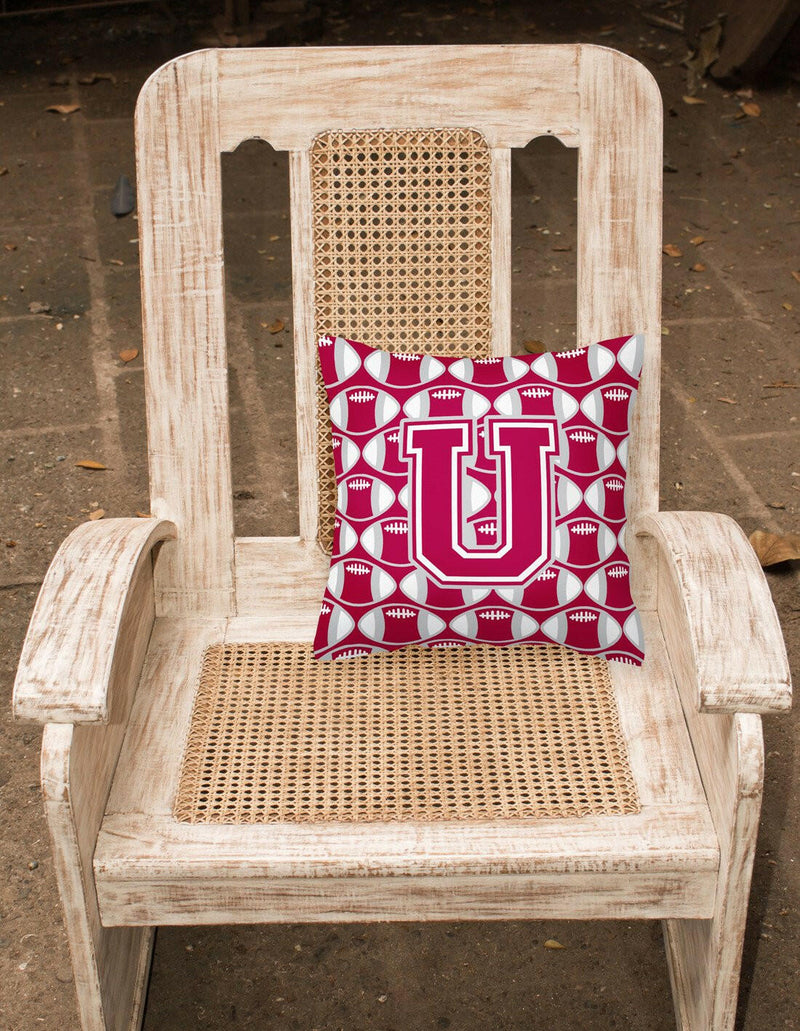 Letter U Football Crimson, grey and white Fabric Decorative Pillow CJ1065-UPW1414