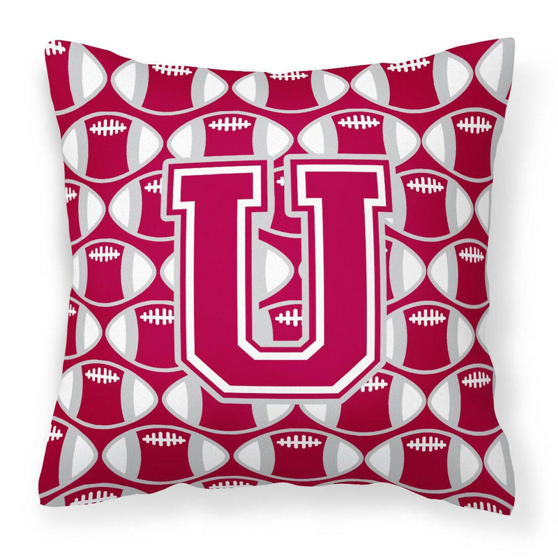 Letter U Football Crimson, grey and white Fabric Decorative Pillow CJ1065-UPW1414